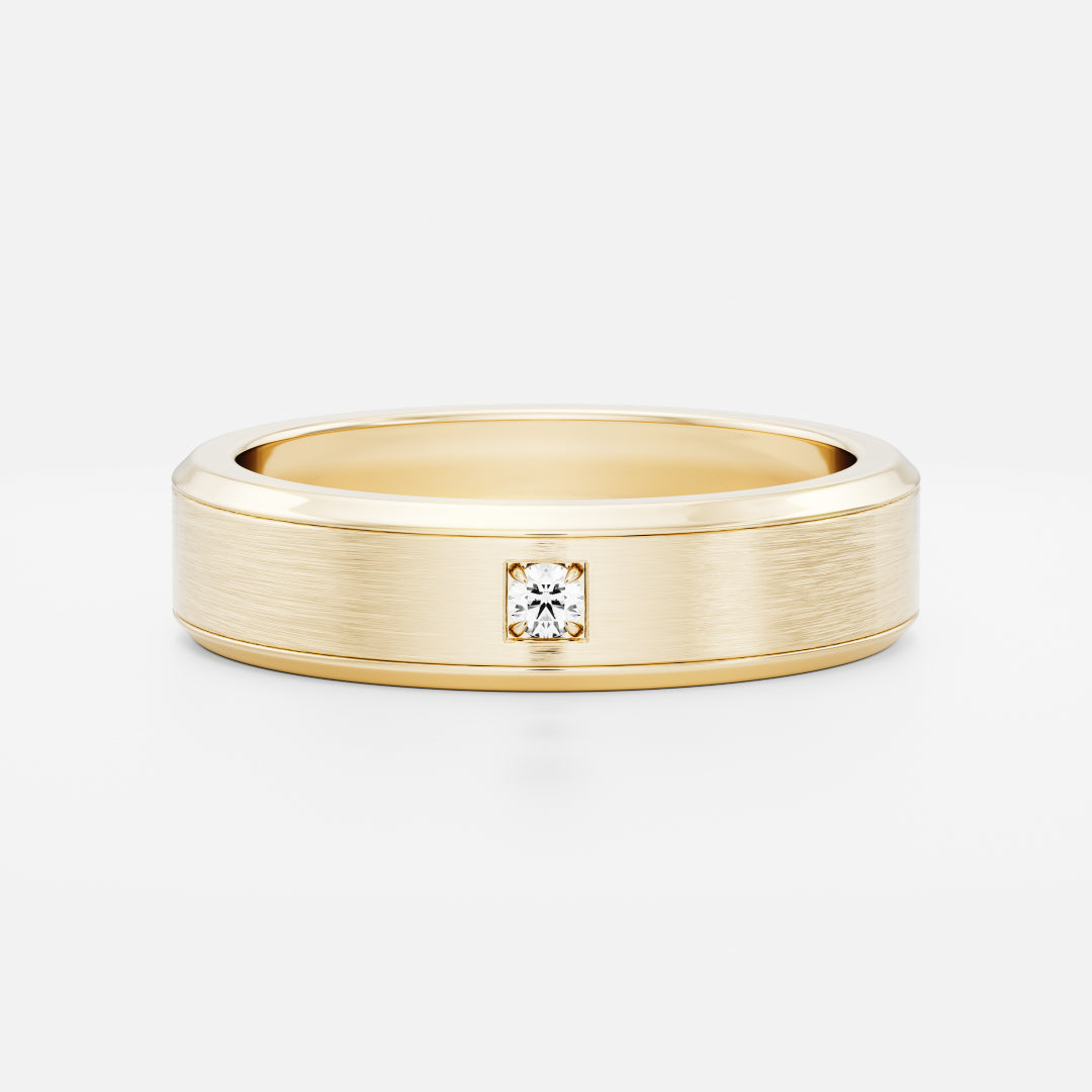 The Adonis Ring - Round Brilliant Inlay Brushed Men's Wedding Band