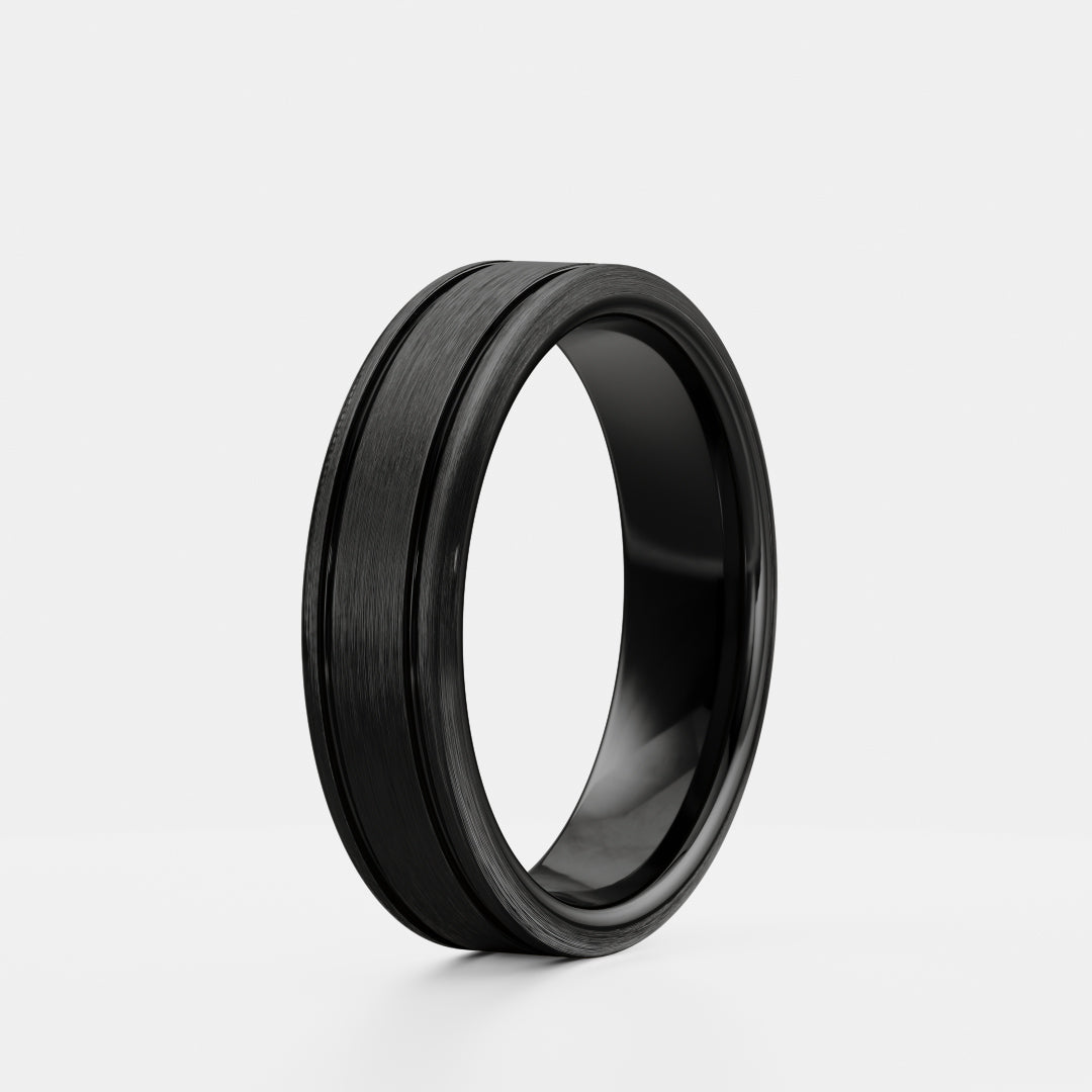 The Arte Ring - Flat Brushed Dual Grooved Men's Wedding Band additional view 2