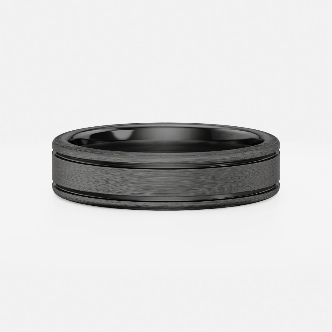 The Arte Ring - Flat Brushed Dual Grooved Men's Wedding Band