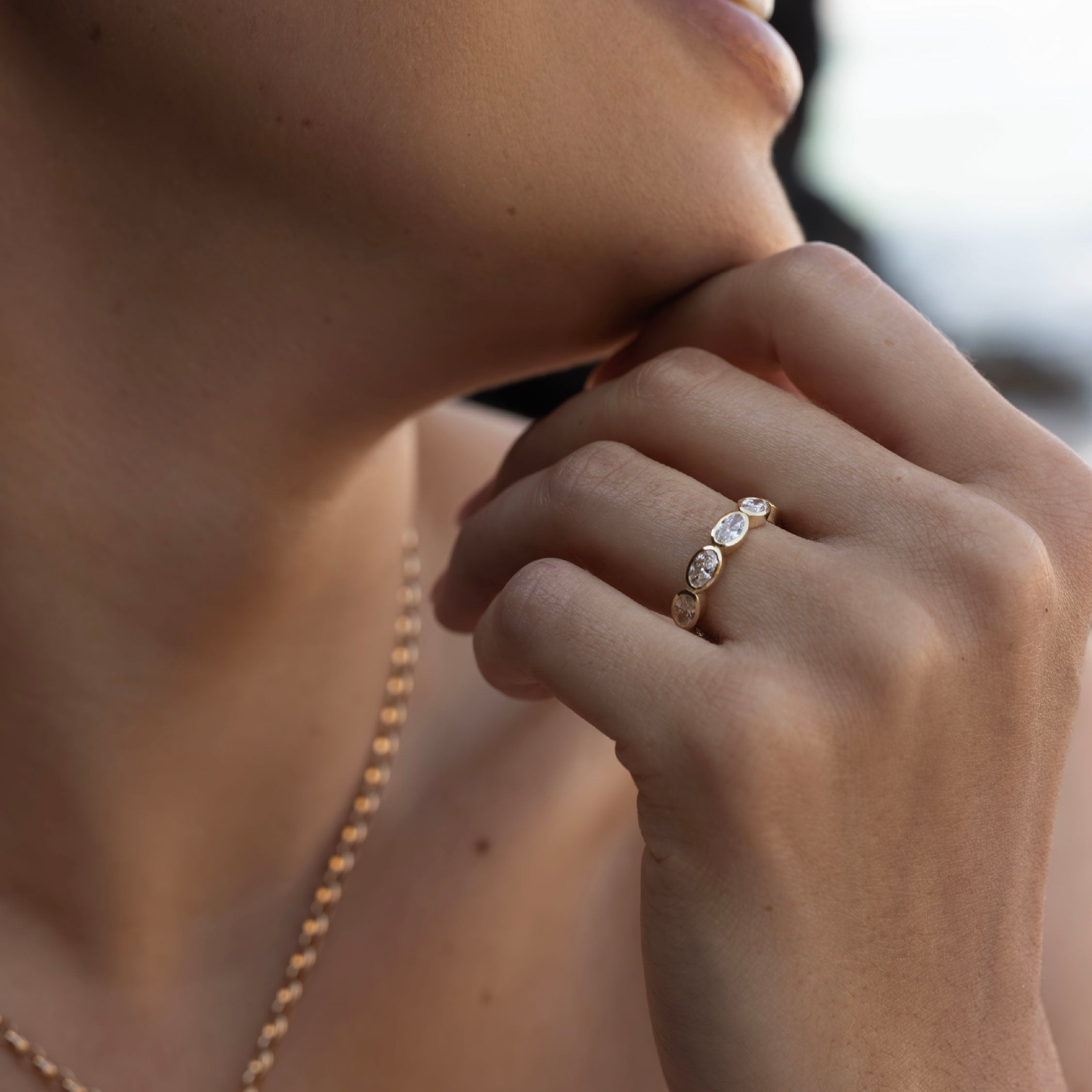The Harper Ring - Horizontal Oval Bezel Wedding Ring additional view 3