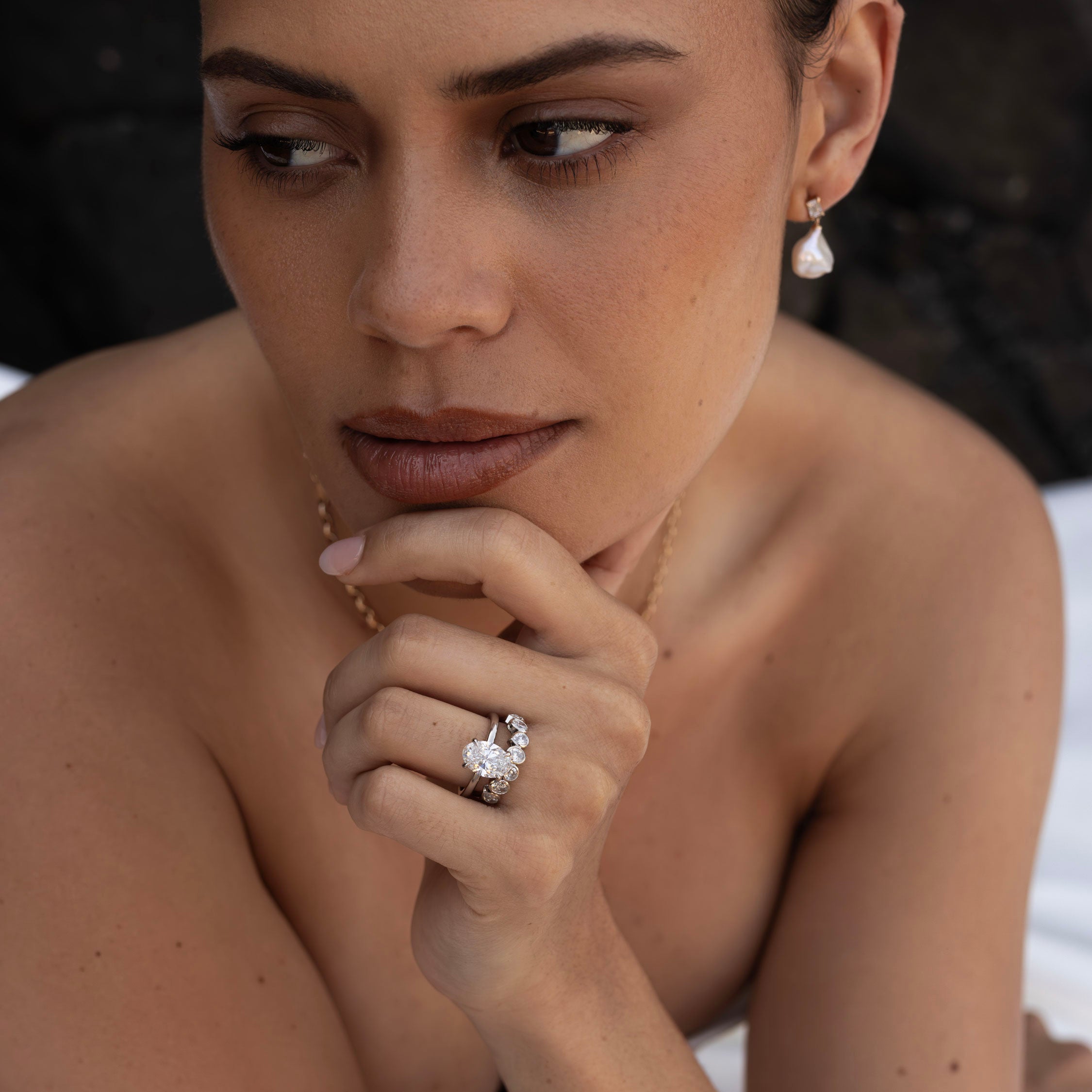 The Harper Ring - Pear and Oval Bezel Wedding Ring additional view 1
