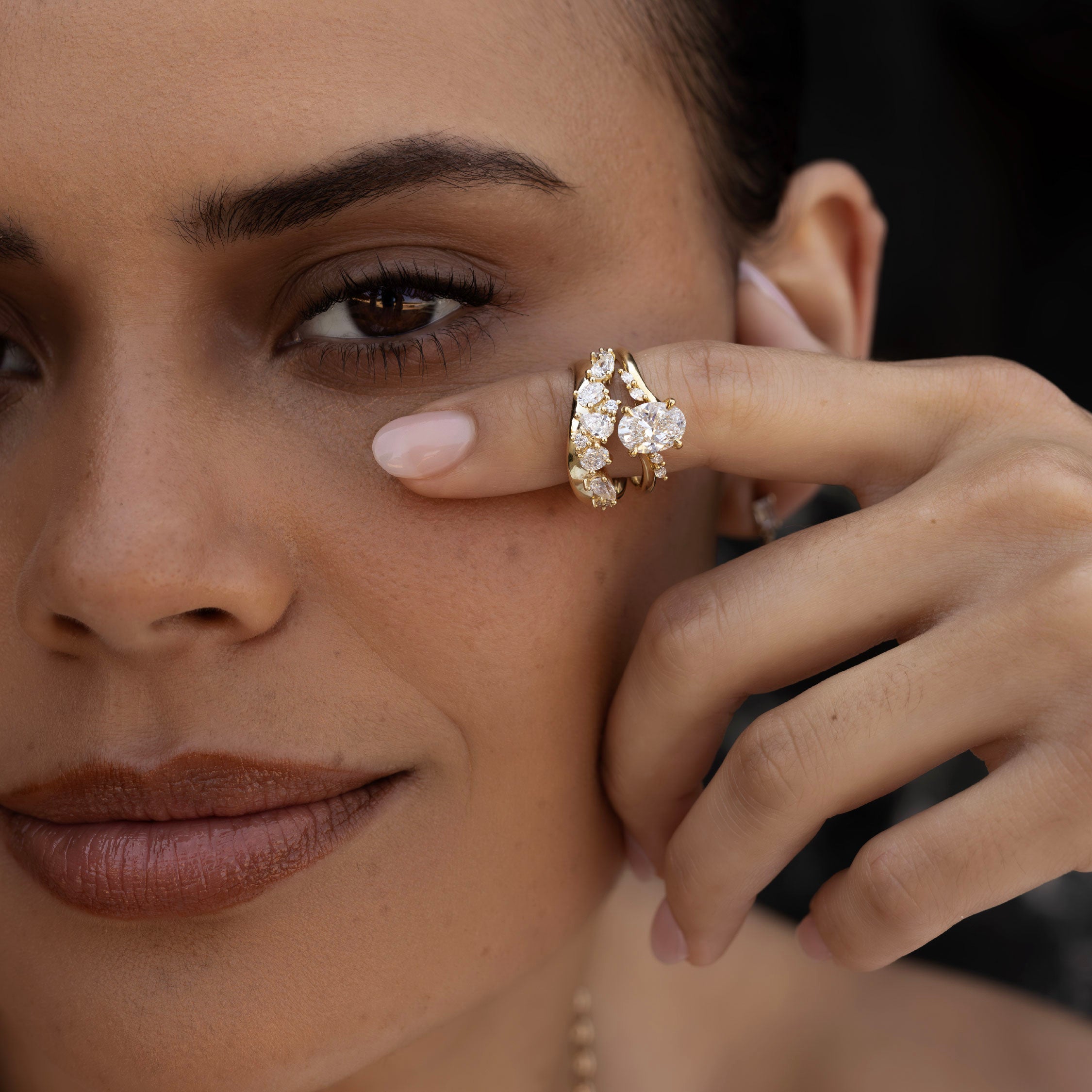 The Nalaya Ring - Scattered Pear and Round Contour Wedding Ring additional view 1