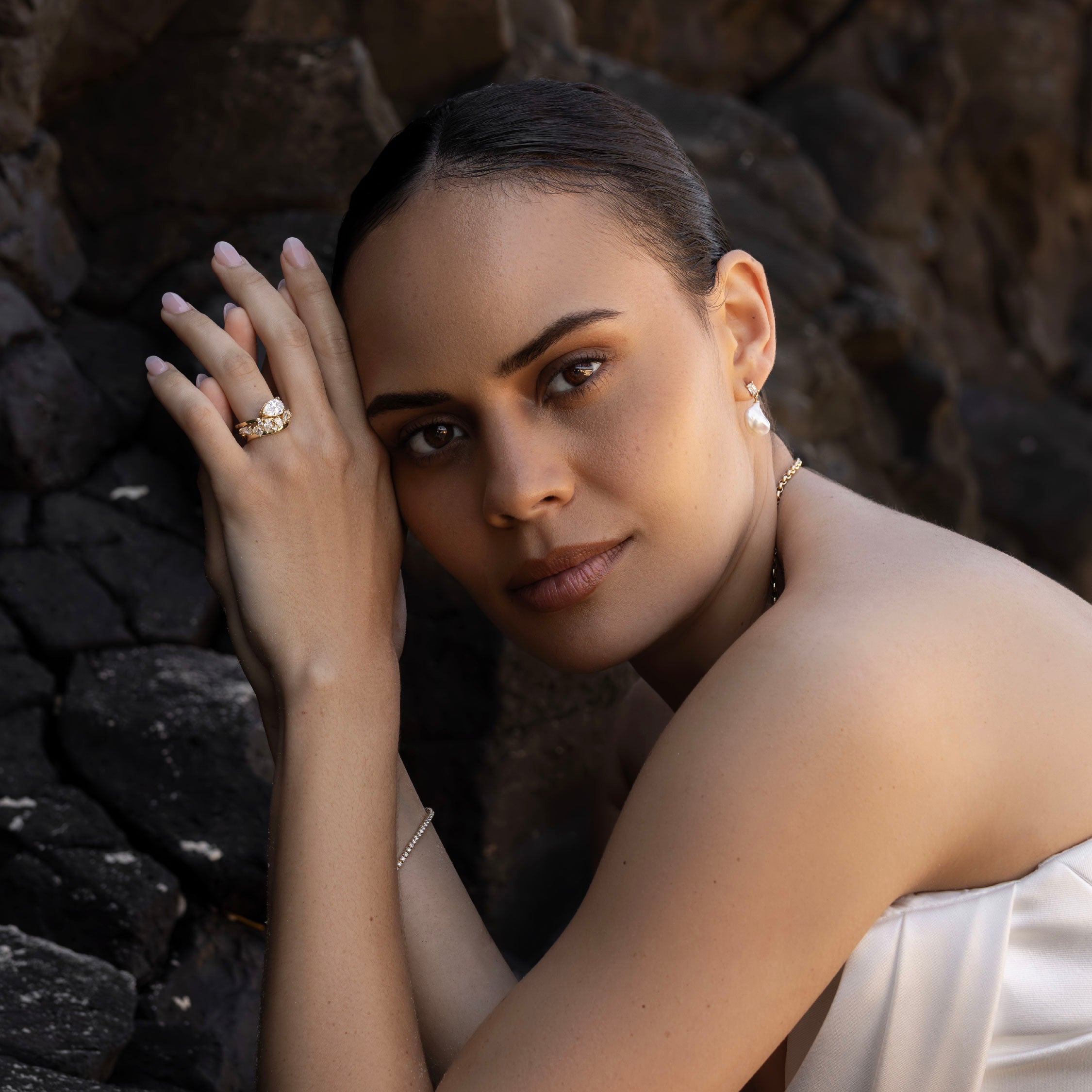 The Nalaya Ring - Scattered Pear and Round Contour Wedding Ring additional view 3
