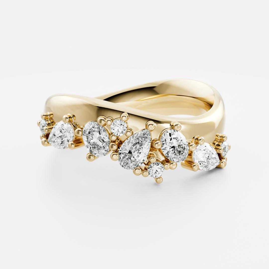 The Nalaya Ring - Scattered Pear and Round Contour Wedding Ring