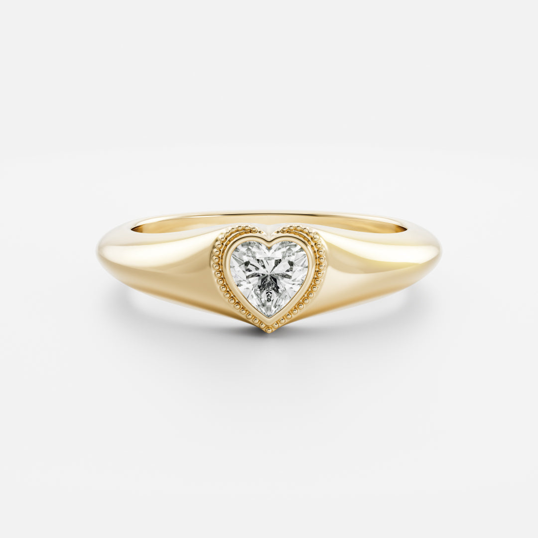 The Romy Ring - Signature Heart Milgrain Signet